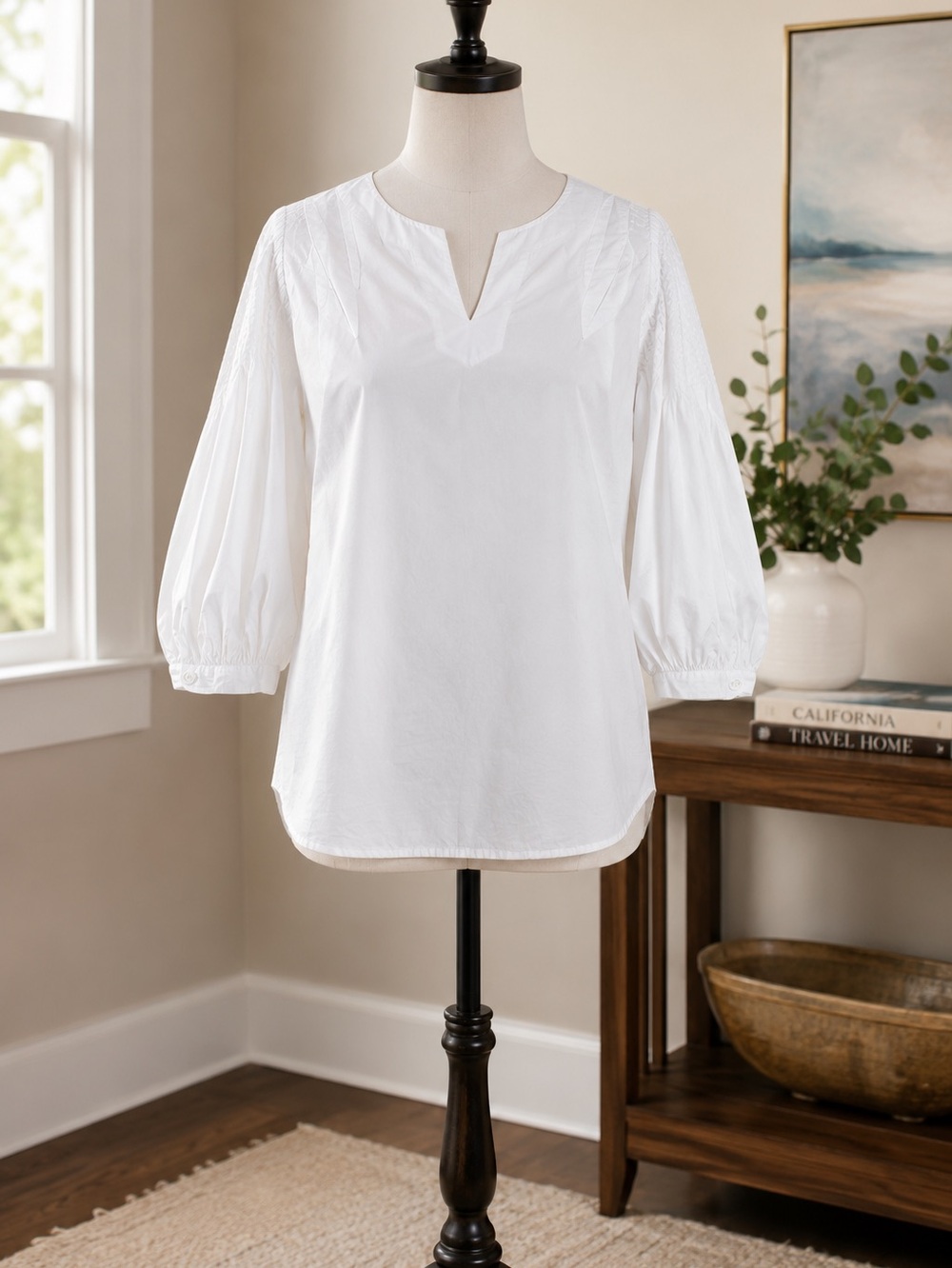 Boho Trina Turk white medium 100% cotton three-quarter length sleeve top